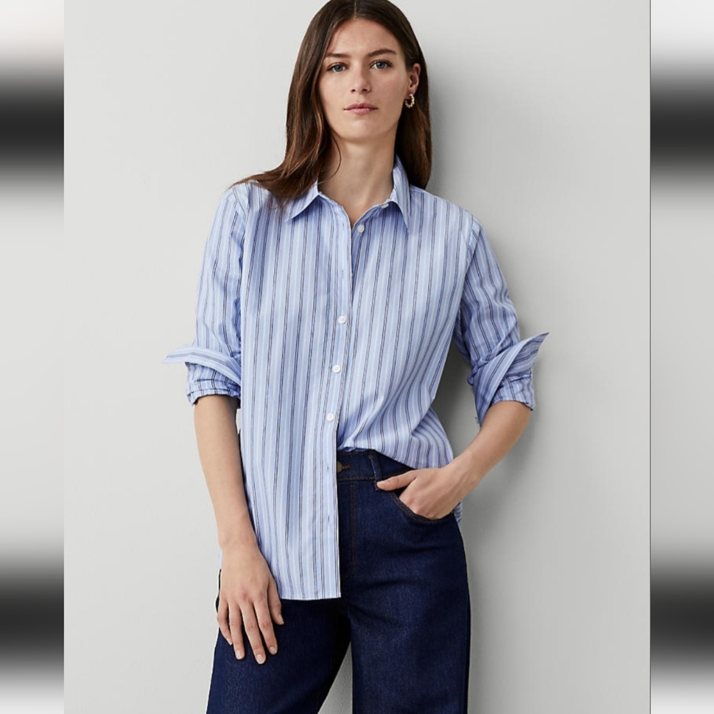 NWT Ann Taylor Striped Cotton Perfect Shirt